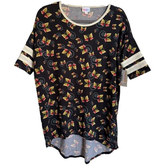 LuLaRoe Womens Top Sz XXS Irma Tunic Butterfly Print‎ Black Pale Yellow NEW - Picture 3 of 8